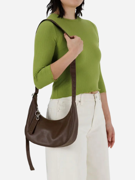 BAGGU Small Recycled Leather Crescent Bag: Brown