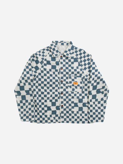 SERVICE WORKS DRILL PRINTED FRONT OF HOUSE JACKET- TEAL CHECKER