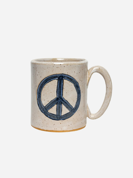 WHITE SQUIRREL CLAYWORKS: BLACK PEACE WHITE 14 OZ MUG