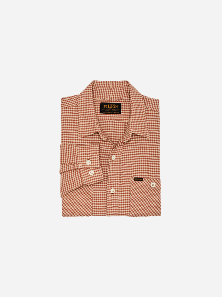 Filson's The Rangeland Flannel Shirt-Salmon/Oat Houndstooth