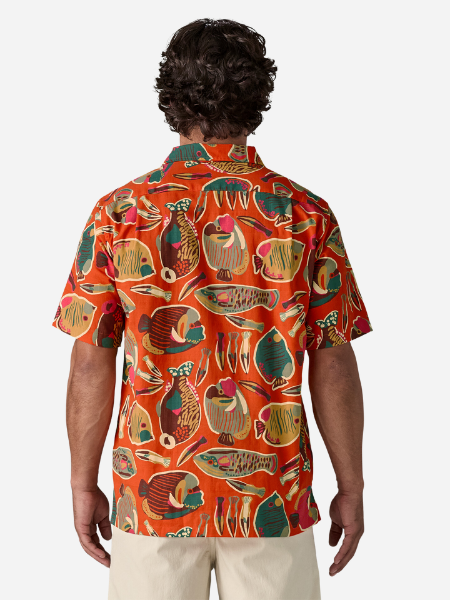 Patagonia Men's Tidal Threads Camp Shirt: Wrasse Pollinator Orange