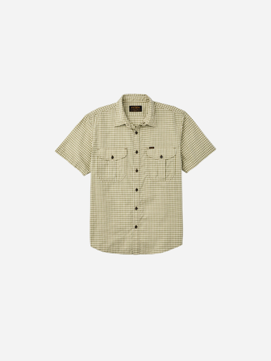 Filson's Washed Short Sleeve Feather Cloth Shirt: Green/Ivory Ginham