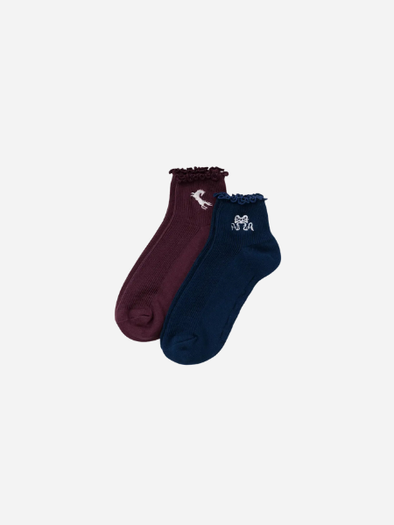 BAGGU Lettuce Edge Sock Set Of Two: Mahogany & Navy Icons 