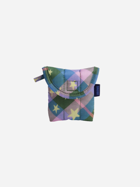 Baggu Puffy Earbuds Case: 
Green Star Plaid
