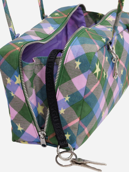 Baggu Nylon Bowler Bag: Green Star Plaid