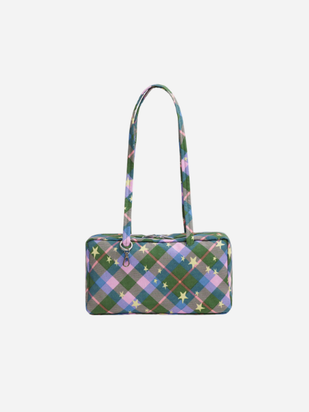 Baggu Nylon Bowler Bag: Green Star Plaid