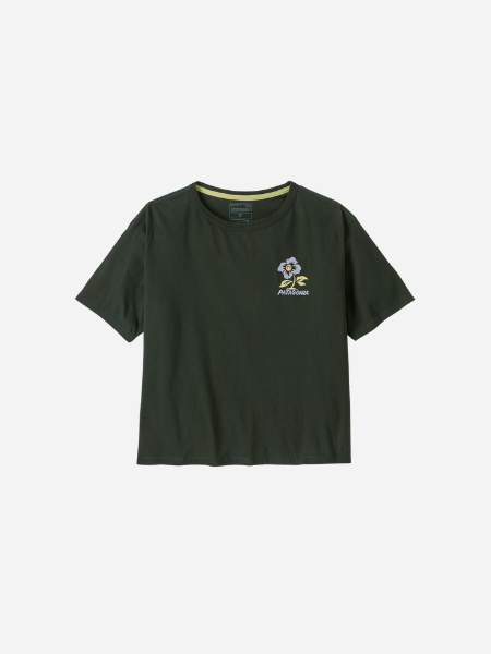 Patagonia Women's Balance Easy Cut-Out Organic T-Shirt- Peace Seeds: Old Growth Green