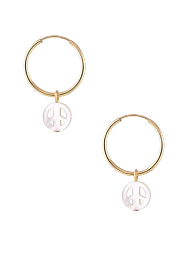KRIS NATIONS MOTHER OF PEARL PEACE HOOP EARRINGS