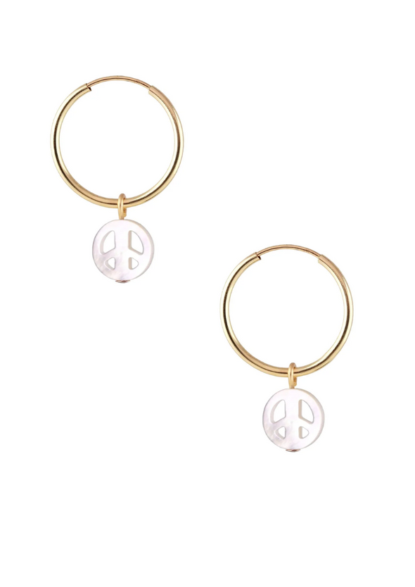 KRIS NATIONS MOTHER OF PEARL PEACE HOOP EARRINGS