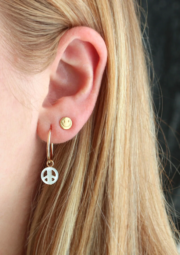 KRIS NATIONS MOTHER OF PEARL PEACE HOOP EARRINGS