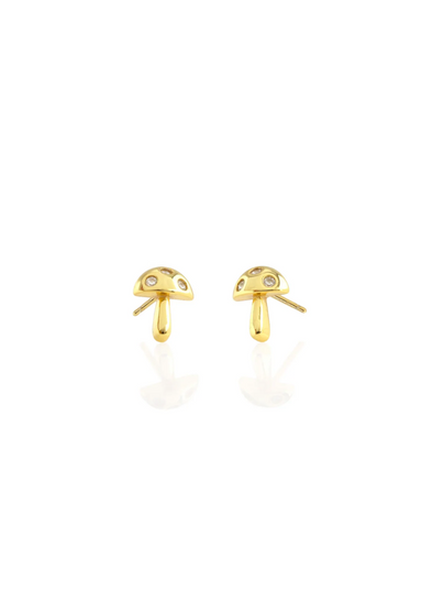 KRIS NATIONS MUSHROOM CRYSTAL STUD EARRINGS - 18K GOLD VERMEIL