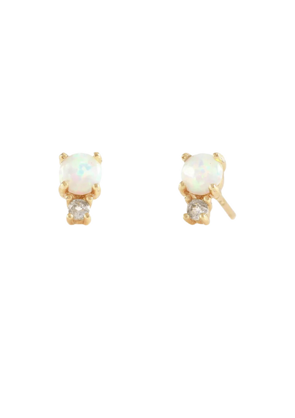 KRIS NATIONS TWO TONE STUD EARRINGS - WHITE TOPAZ AND OPAL